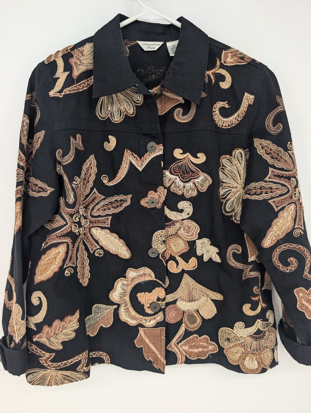 Vintage Laura Ashley Petite Medium Embroidered Denim Jacket Floral Grandmacore